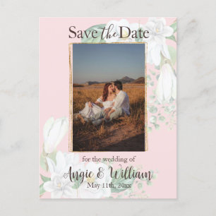 Watercolor Magnolia Blush Save the Date Photo Postcard