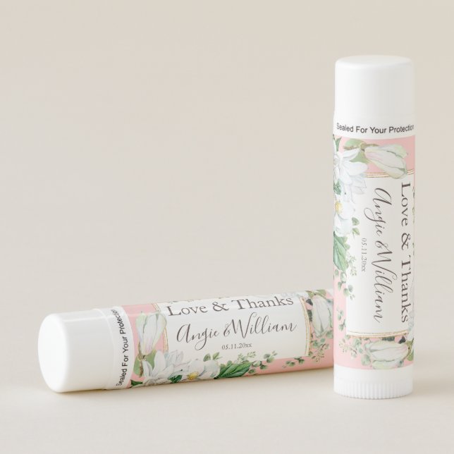 Watercolor Magnolia Blush Wedding Lip Balm (Front)