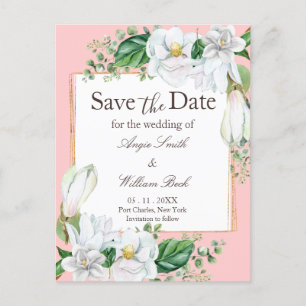 Watercolor Magnolia Blush Wedding Save the Date Postcard