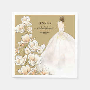 Watercolor Magnolia Bride Bridal Shower Paper Dinn Napkins