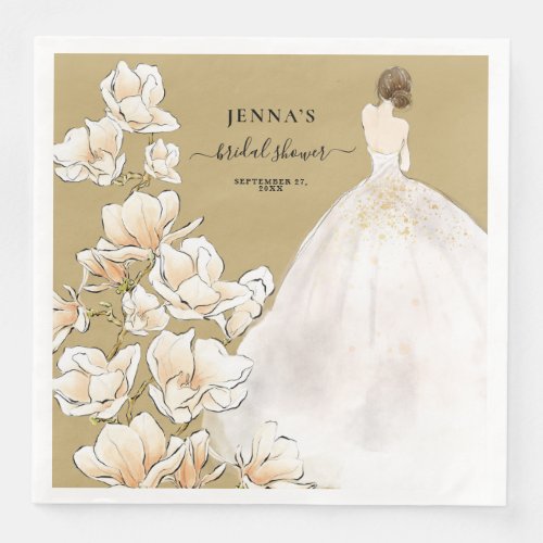 Watercolor Magnolia Bride Bridal Shower Paper Dinn Paper Dinner Napkins