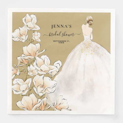 Watercolor Magnolia Bride Bridal Shower Paper Dinn Paper Dinner Napkins