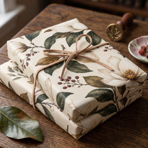 Watercolor Magnolia Christmas Wrapping Paper