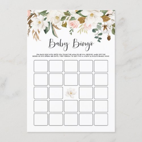 Watercolor Magnolia Cotton Baby Shower Bingo Game Enclosure Card