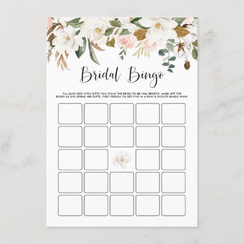 Watercolor Magnolia Cotton Bridal Shower Bingo Enclosure Card