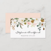 Watercolor Magnolia Cotton Garland Business Card (Front/Back)