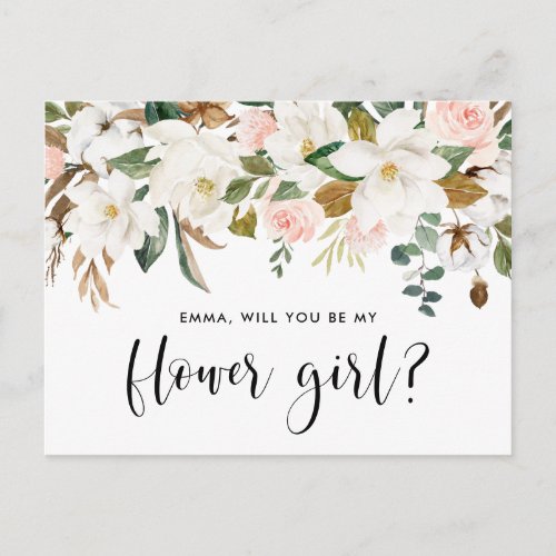 Watercolor Magnolia Cotton Garland Flower Girl Postcard
