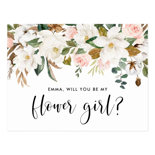 Watercolor Magnolia Cotton Garland Flower Girl Postcard