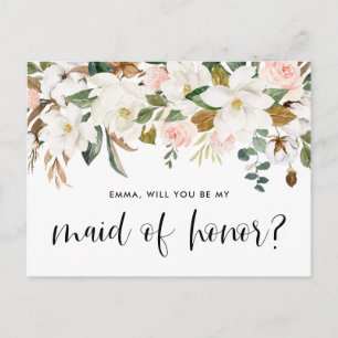 Watercolor Magnolia Cotton Garland Maid of Honor Postcard