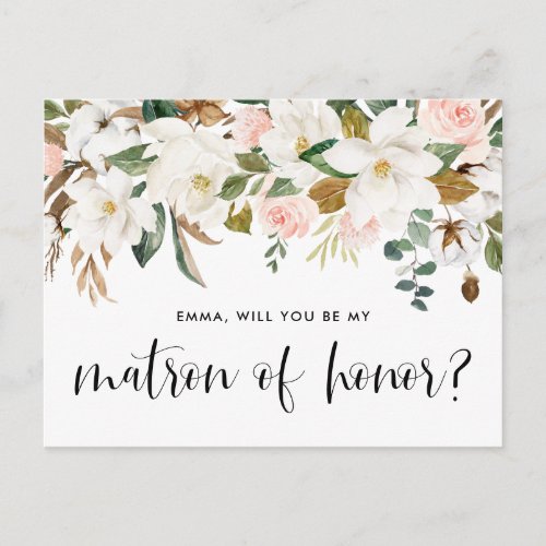 Watercolor Magnolia Cotton Garland Matron of Honor Postcard