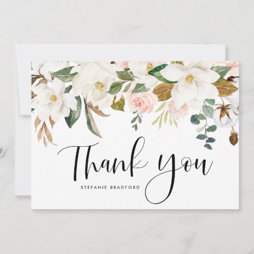 Watercolor Magnolia Cotton Garland Thank You Card