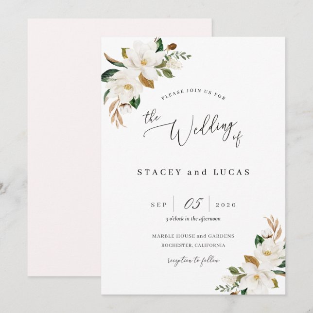 Watercolor Magnolia Floral Invitation (Front/Back)
