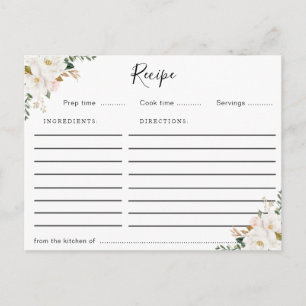 watercolor magnolia floral recipe card