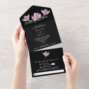 Watercolor Magnolia Floral Wedding All In One Invitation