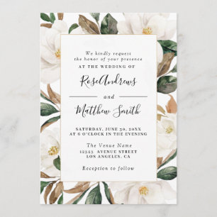 Watercolor magnolia floral wedding invitation