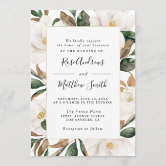 Watercolor magnolia floral wedding invitation