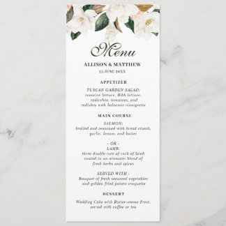 Watercolor magnolia floral wedding menu