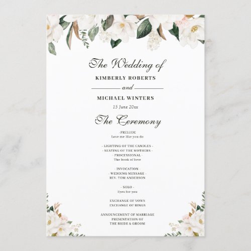 Watercolor magnolia floral wedding program