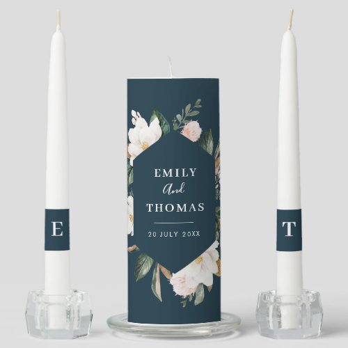 watercolor magnolia floral wedding  unity candle set
