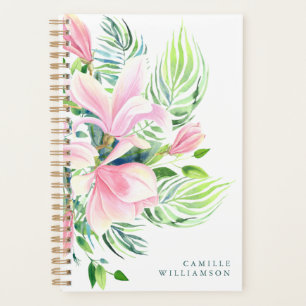 Watercolor Magnolia Flower in Pink Personalized Planner