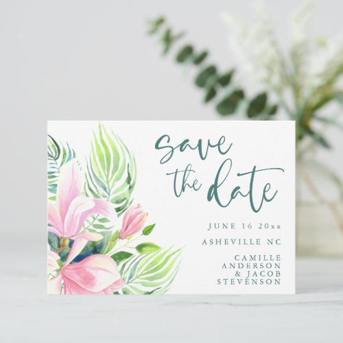 Watercolor Magnolia Flower in Pink Summer Save The Date