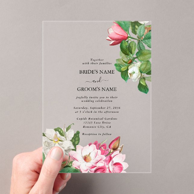 Watercolor Magnolia Flowers Wedding Acrylic Invitations (Insitu (Handheld))