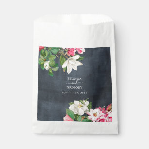 Watercolor Magnolia Flowers Wedding Black White Favor Bag