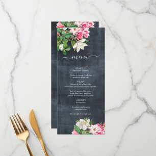 Watercolor Magnolia Flowers Wedding Black White Menu