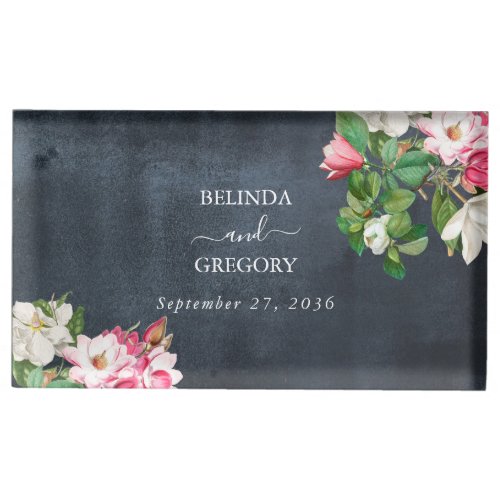 Watercolor Magnolia Flowers Wedding Black White Place Card Holder