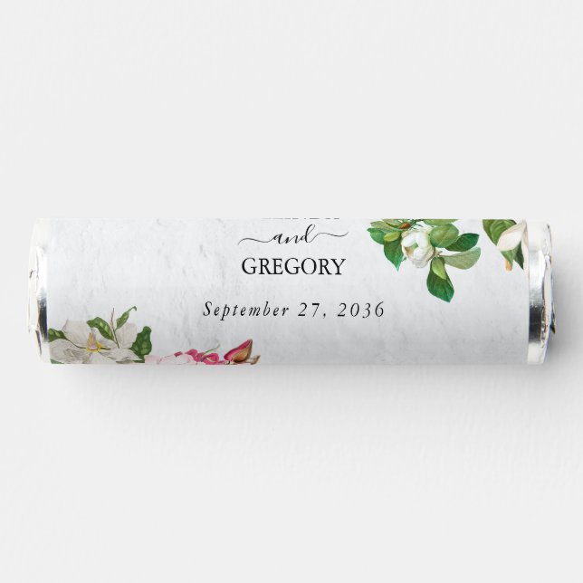 Watercolor Magnolia Flowers Wedding Breath Savers® Mints (Front)