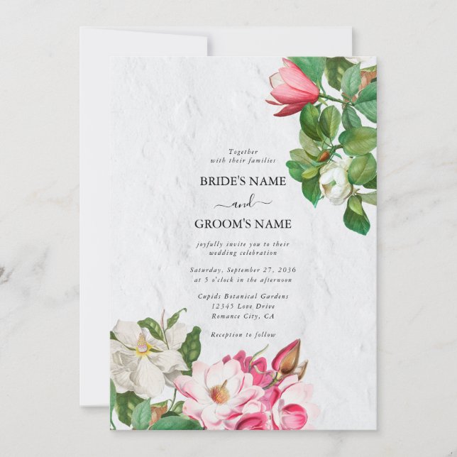 Watercolor Magnolia Flowers Wedding Invitation (Front)