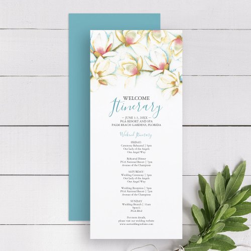 Watercolor Magnolia Flowers Wedding Itinerary