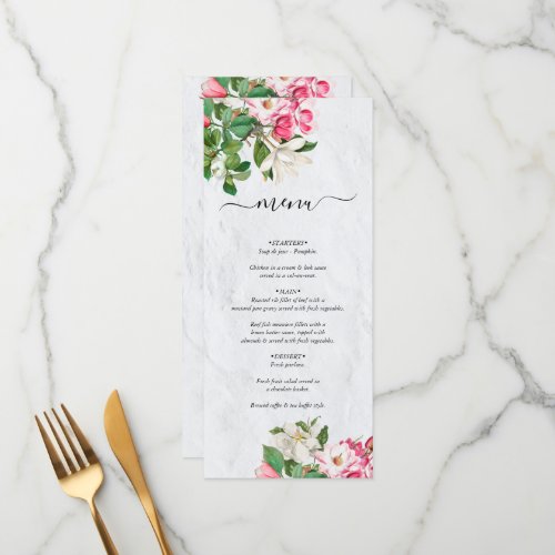 Watercolor Magnolia Flowers Wedding Menu