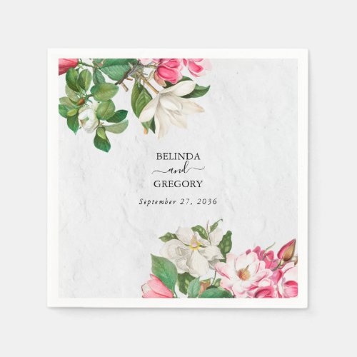 Watercolor Magnolia Flowers Wedding Napkins