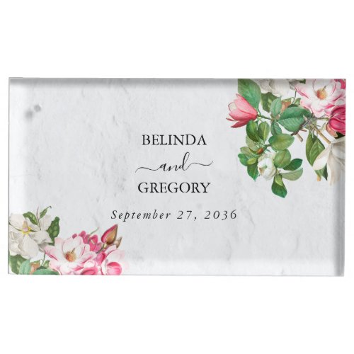 Watercolor Magnolia Flowers Wedding Place Card Holder