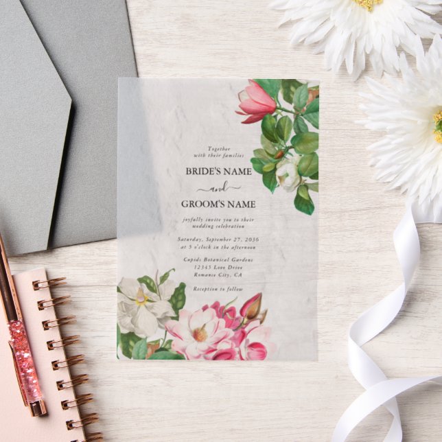 Watercolor Magnolia Flowers Wedding Vellum Invitations (Wedding)