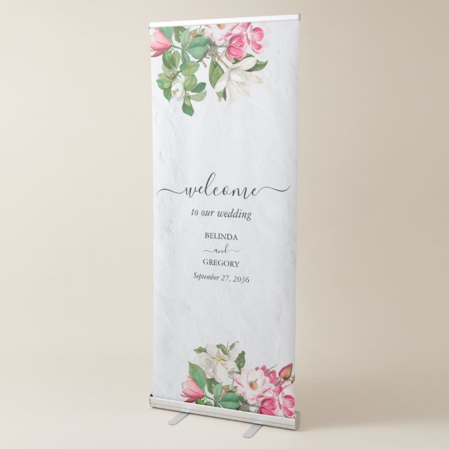 Watercolor Magnolia Flowers Wedding Welcome Sign (3/4)