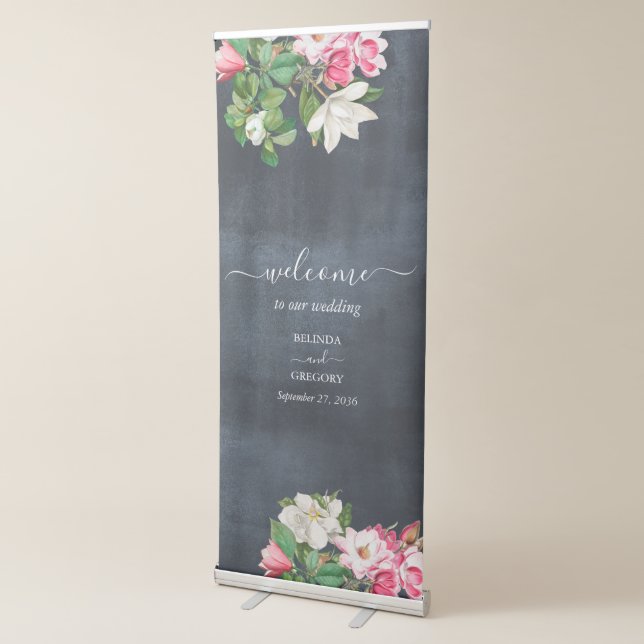 Watercolor Magnolia Flowers Wedding Welcome Sign (3/4)