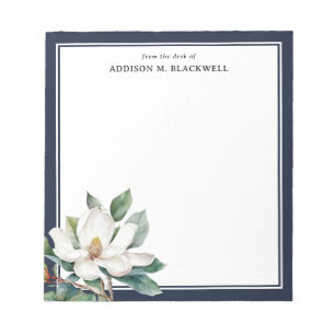 Watercolor Magnolia Navy Blue From The Desk Of Notepad
