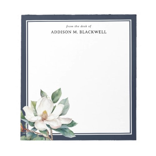 Watercolor Magnolia Navy Blue From The Desk Of Notepad