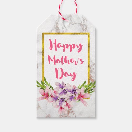 Watercolor Magnolia on Marble Texture Mothers Day Gift Tags