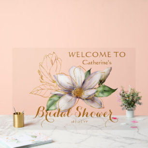 Watercolor Magnolia Purple Floral Bridal Shower Acrylic Sign