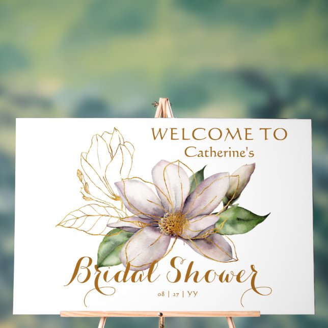 Watercolor Magnolia Purple Floral Bridal Shower Acrylic Sign (Neutral)