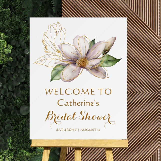Watercolor Magnolia Purple Floral Bridal Shower Foam Board (Creator Uploaded)