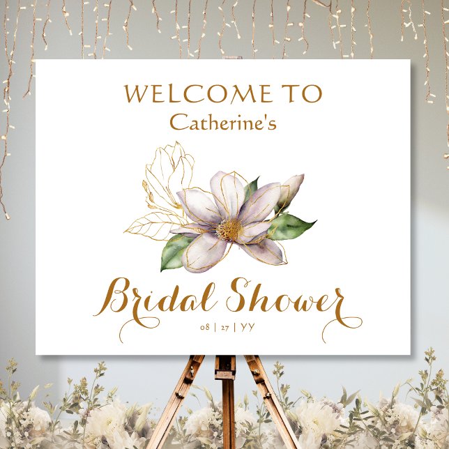 Watercolor Magnolia Purple Floral Bridal Shower Foam Board (Creator Uploaded)