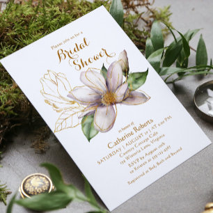 Watercolor Magnolia Purple Floral Bridal Shower Invitation