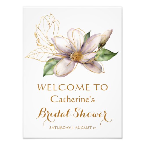 Watercolor Magnolia Purple Floral Bridal Shower Photo Print