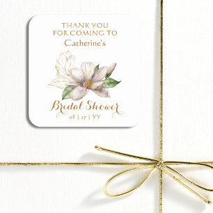 Watercolor Magnolia Purple Floral Bridal Shower Square Sticker