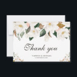 watercolor magnolia thank you card<br><div class="desc">a watercolor floral design with calligraphy text and a personal message at the back.</div>