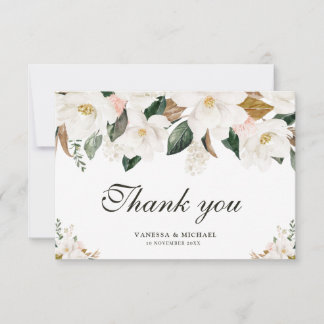 watercolor magnolia thank you card